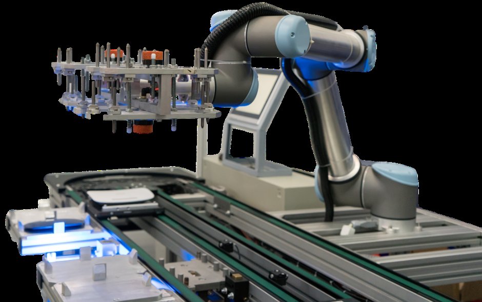 Collaborative robot loading a custom test fixture